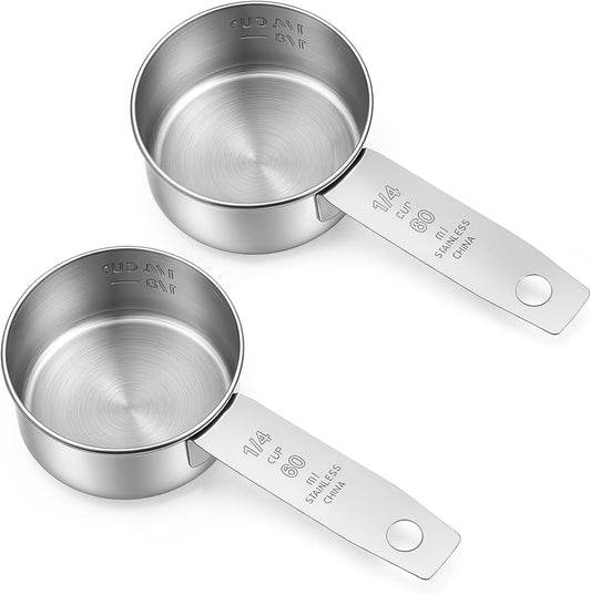 2 Pcs 1/4 Cup Scoop (60 ml / 2 oz) Measuring Cups Stainless Steel Coffee Scoop 1/4 Tsp for Dry and Wet Ingredients, Liquid, Pet Food(Dishwasher Safe)