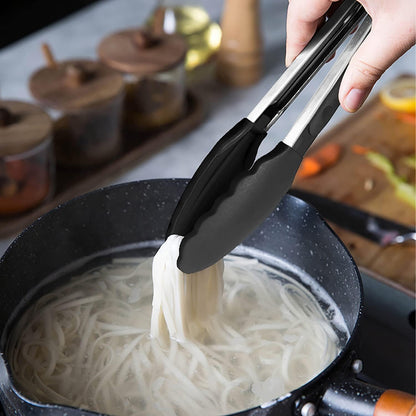 Small Silicone Tongs 7-Inch Mini Serving Tongs, Set of 3 (Black Gray White) | Black Gray White
