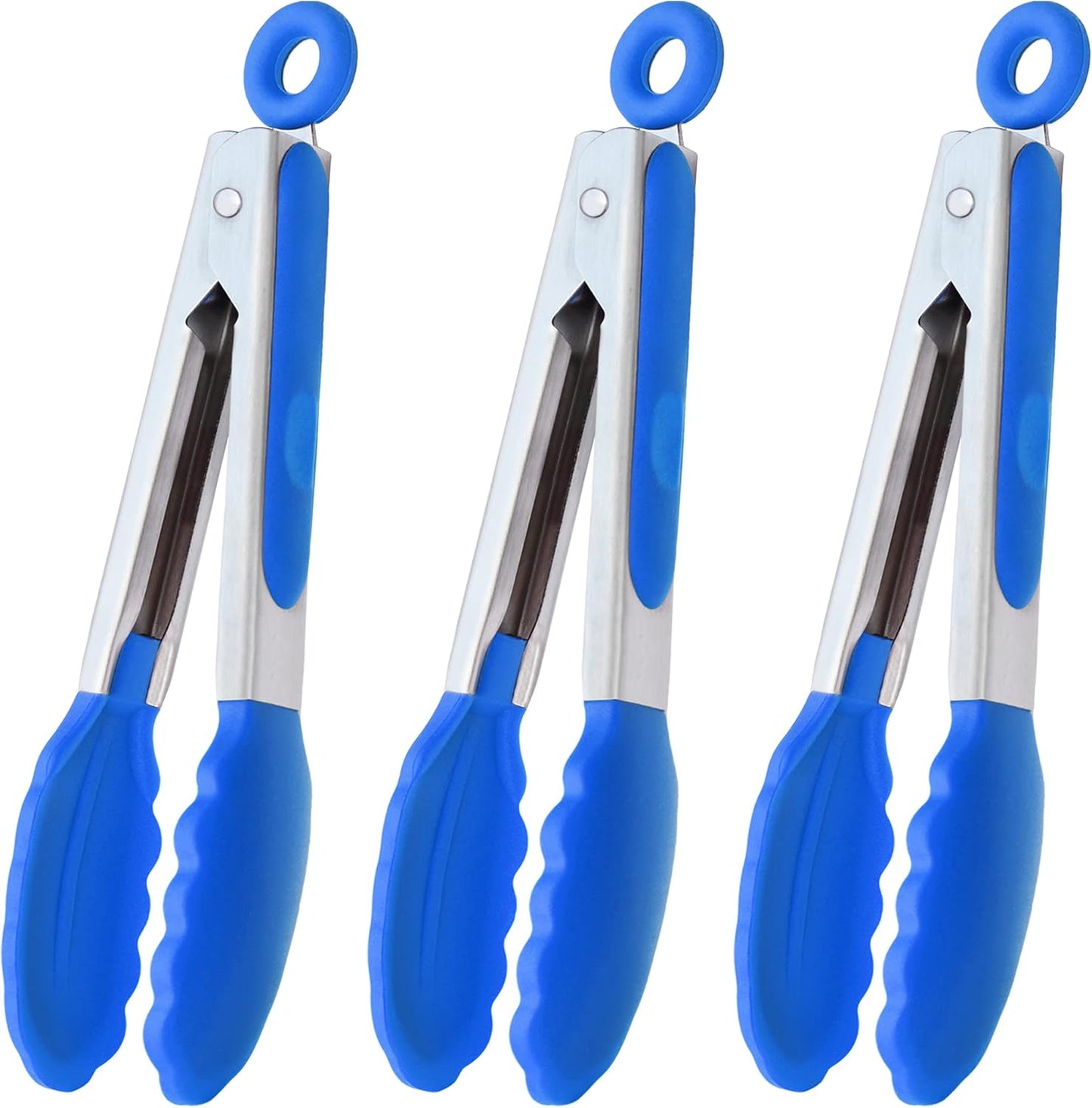 Small Silicone Tongs 7-Inch Mini Serving Tongs, Set of 3 (Black Gray White) | Black Gray White