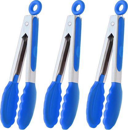 Small Silicone Tongs 7-Inch Mini Serving Tongs, Set of 3 (Black Gray White) | Black Gray White