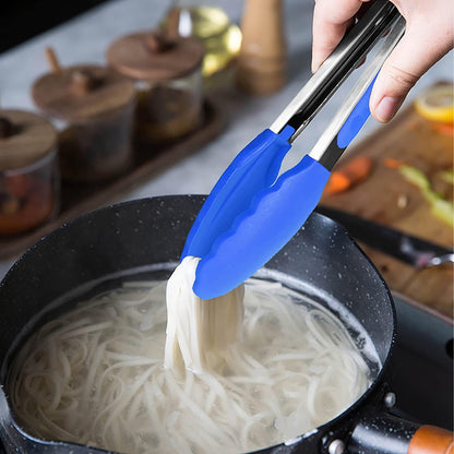 Small Silicone Tongs 7-Inch Mini Serving Tongs, Set of 3 (Black Gray White) | Black Gray White