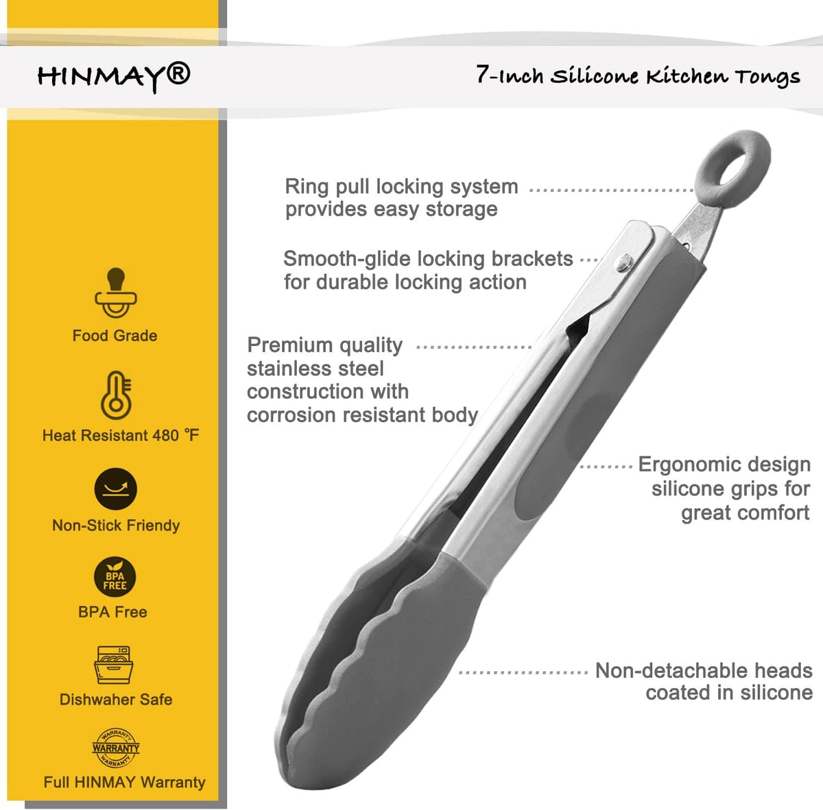 Small Silicone Tongs 7-Inch Mini Serving Tongs, Set of 3 (Black Gray White) | Black Gray White