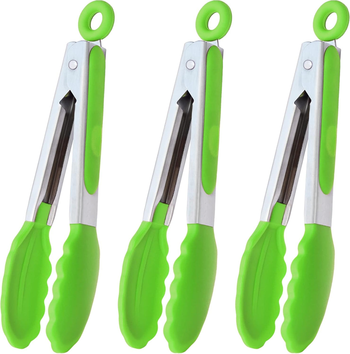 Small Silicone Tongs 7-Inch Mini Serving Tongs, Set of 3 (Black Gray White) | Black Gray White