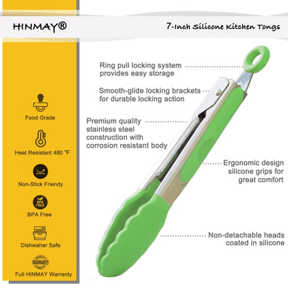 Small Silicone Tongs 7-Inch Mini Serving Tongs, Set of 3 (Black Gray White) | Black Gray White
