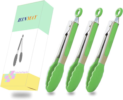 Small Silicone Tongs 7-Inch Mini Serving Tongs, Set of 3 (Black Gray White) | Black Gray White