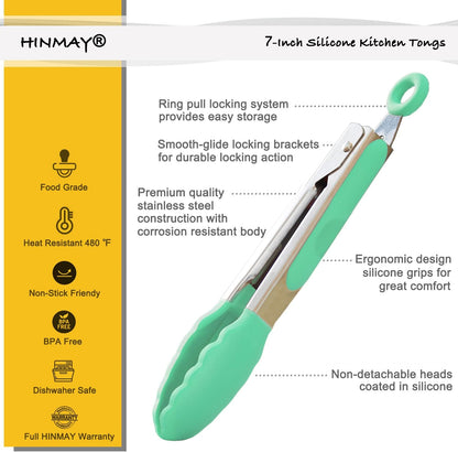 Small Silicone Tongs 7-Inch Mini Serving Tongs, Set of 3 (Black Gray White) | Black Gray White