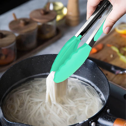 Small Silicone Tongs 7-Inch Mini Serving Tongs, Set of 3 (Black Gray White) | Black Gray White