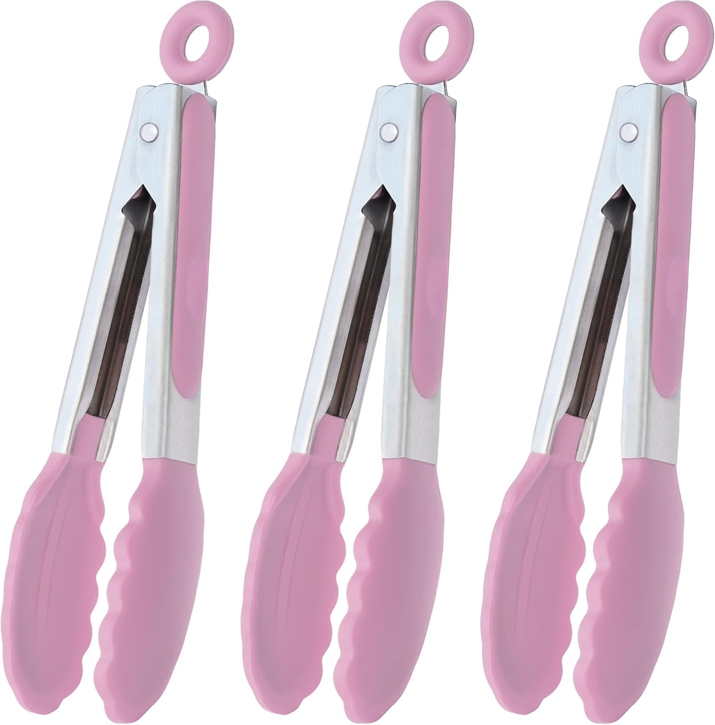 Small Silicone Tongs 7-Inch Mini Serving Tongs, Set of 3 (Black Gray White) | Black Gray White