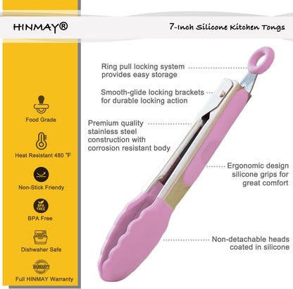 Small Silicone Tongs 7-Inch Mini Serving Tongs, Set of 3 (Black Gray White) | Black Gray White