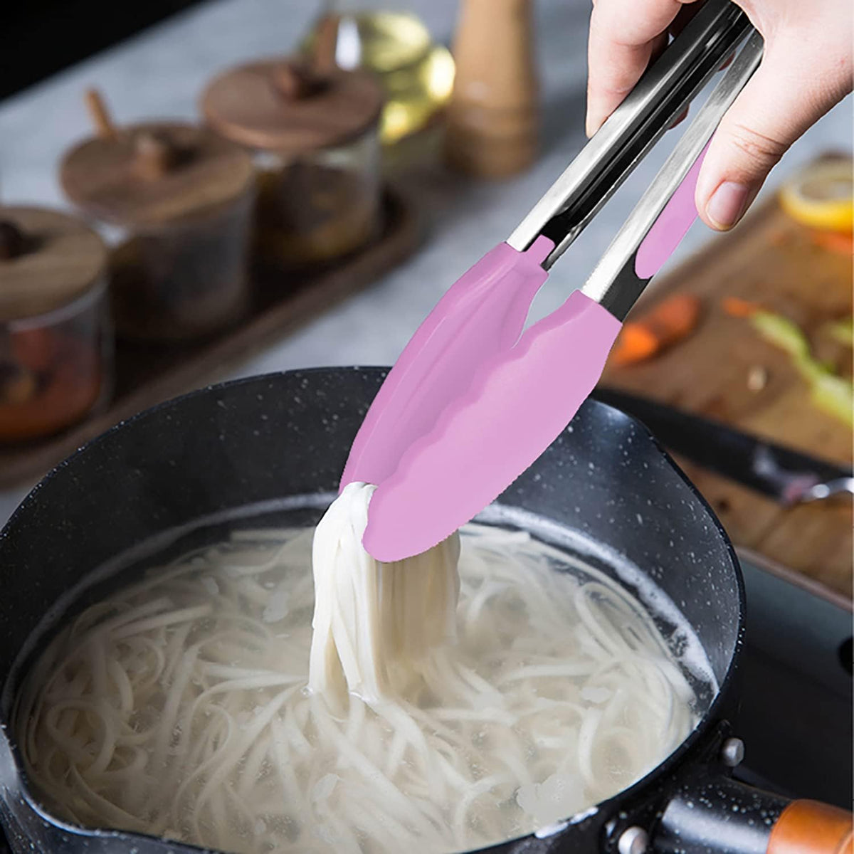 Small Silicone Tongs 7-Inch Mini Serving Tongs, Set of 3 (Black Gray White) | Black Gray White