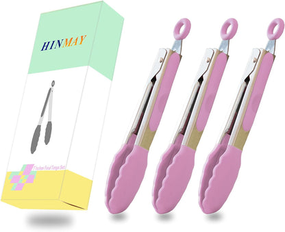 Small Silicone Tongs 7-Inch Mini Serving Tongs, Set of 3 (Black Gray White) | Black Gray White