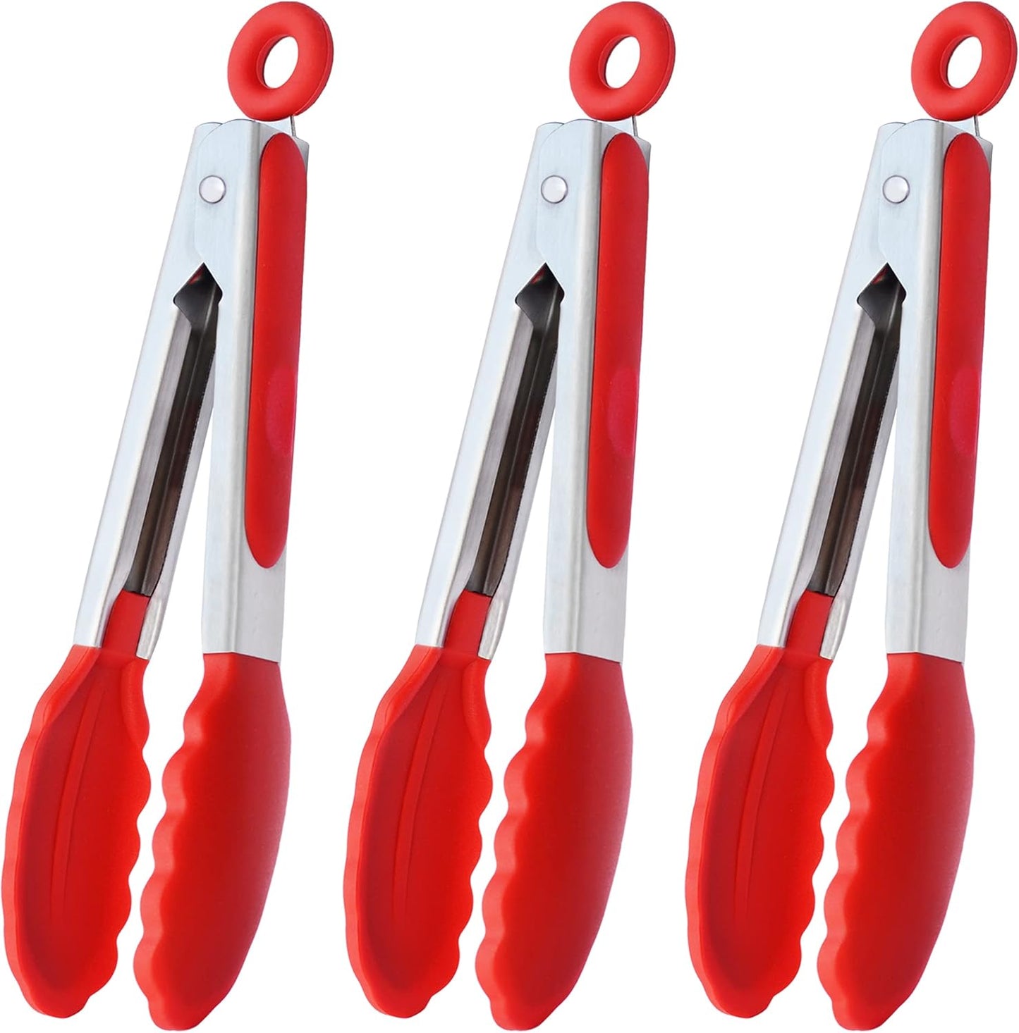 Small Silicone Tongs 7-Inch Mini Serving Tongs, Set of 3 (Black Gray White) | Black Gray White