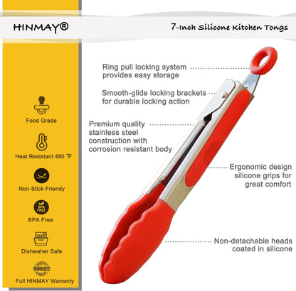 Small Silicone Tongs 7-Inch Mini Serving Tongs, Set of 3 (Black Gray White) | Black Gray White