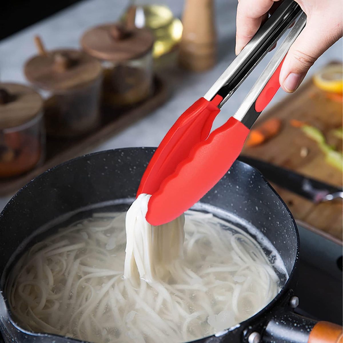 Small Silicone Tongs 7-Inch Mini Serving Tongs, Set of 3 (Black Gray White) | Black Gray White