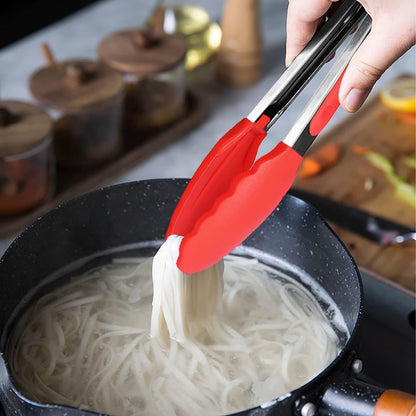 Small Silicone Tongs 7-Inch Mini Serving Tongs, Set of 3 (Black Gray White) | Black Gray White
