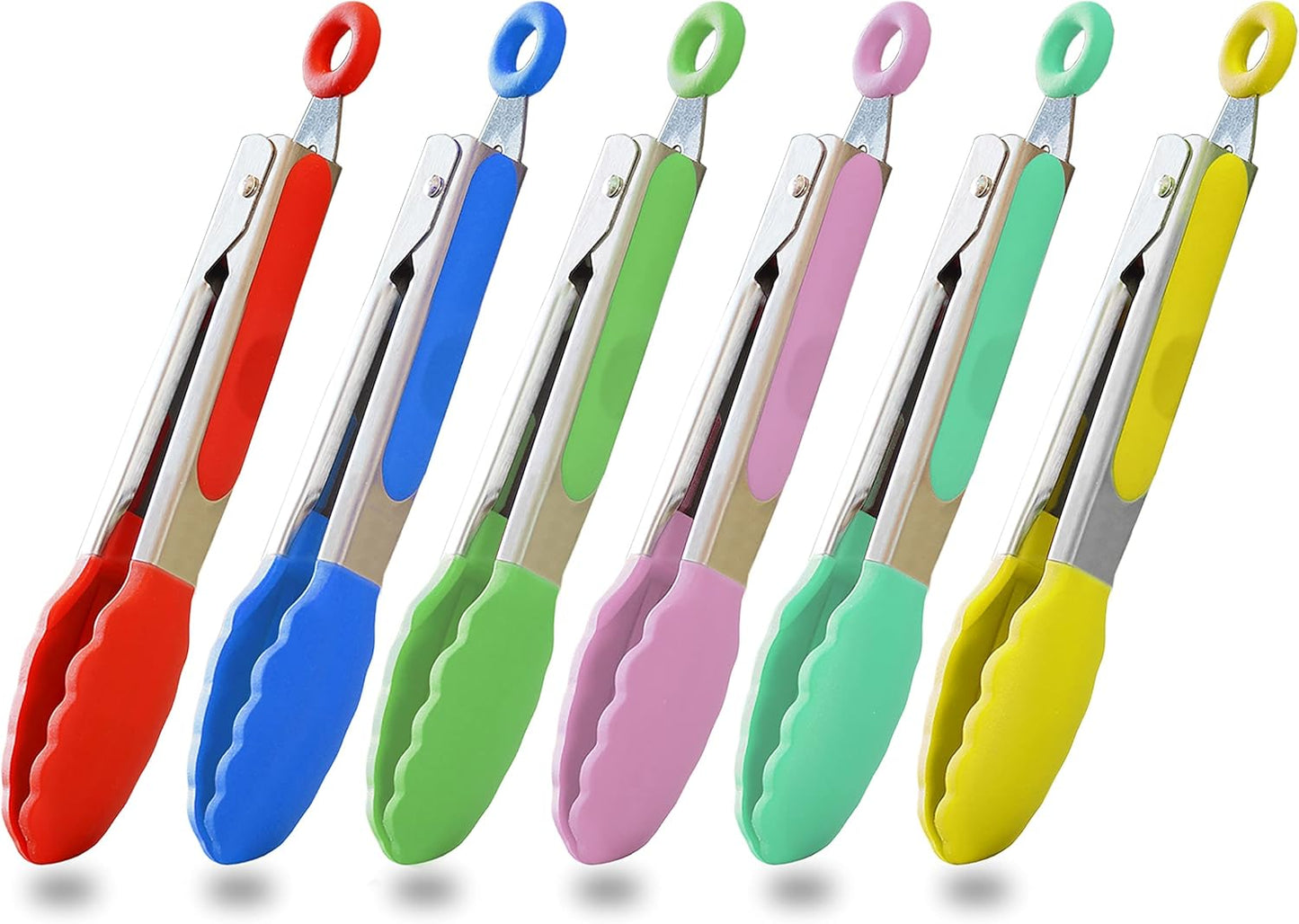 Small Silicone Tongs 7-Inch Mini Serving Tongs, Set of 3 (Black Gray White) | Black Gray White