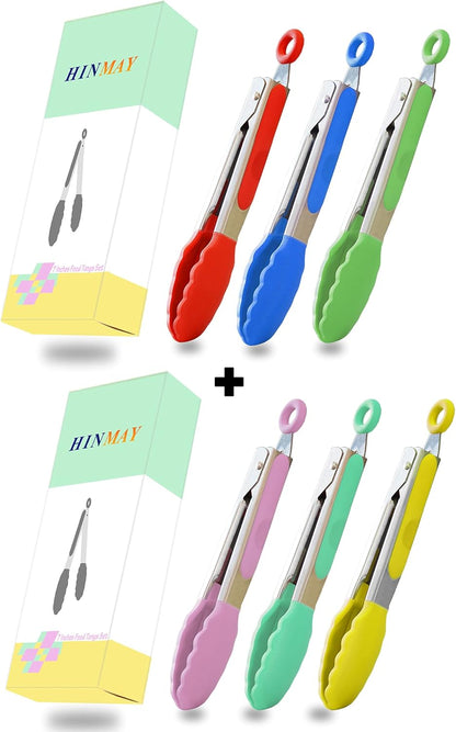 Small Silicone Tongs 7-Inch Mini Serving Tongs, Set of 3 (Black Gray White) | Black Gray White