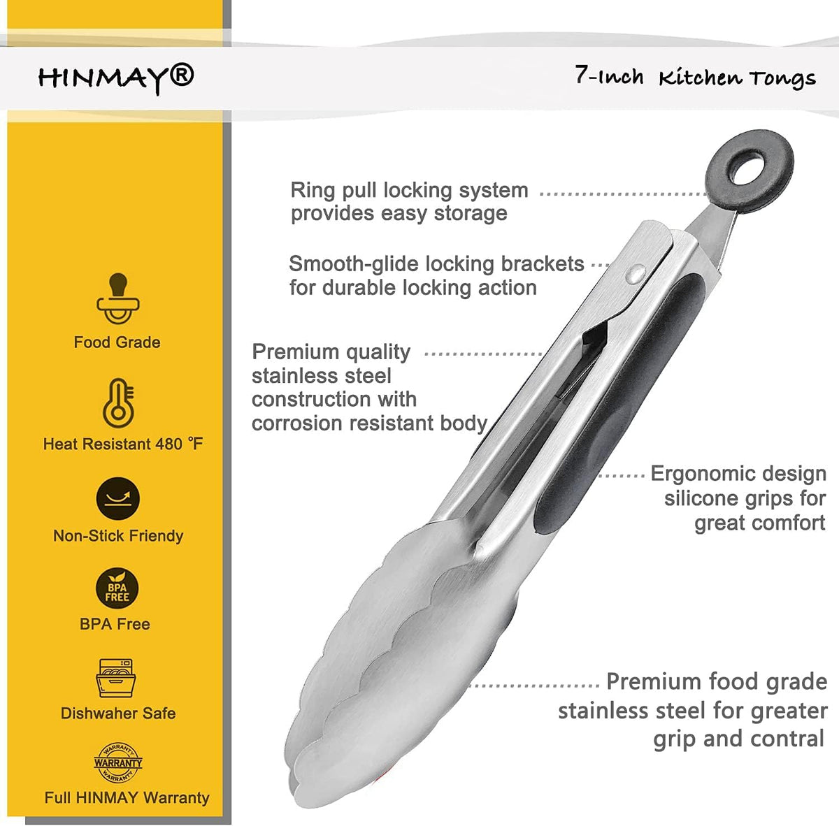 Small Silicone Tongs 7-Inch Mini Serving Tongs, Set of 3 (Black Gray White) | Black Gray White