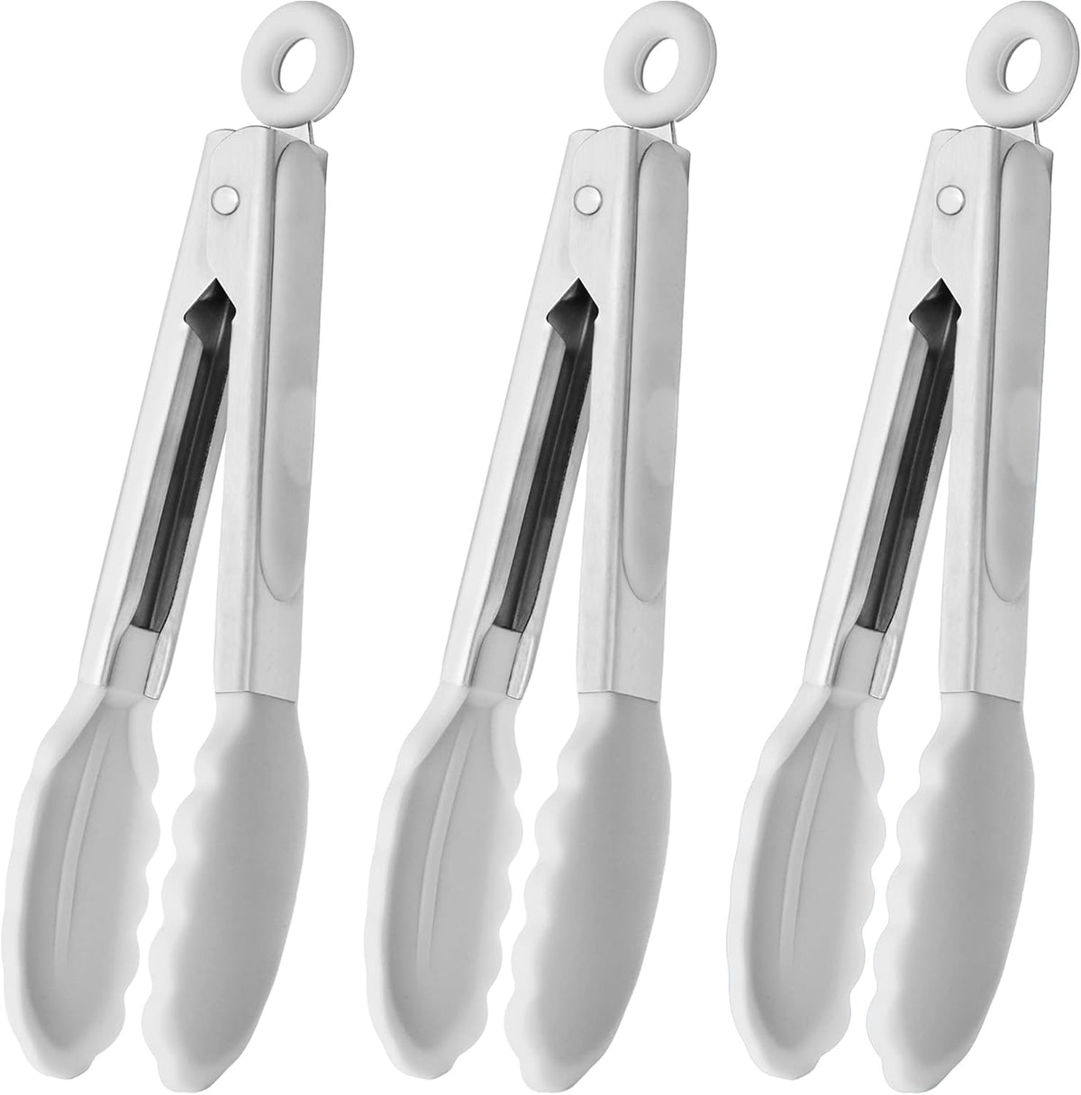 Small Silicone Tongs 7-Inch Mini Serving Tongs, Set of 3 (Black Gray White) | Black Gray White