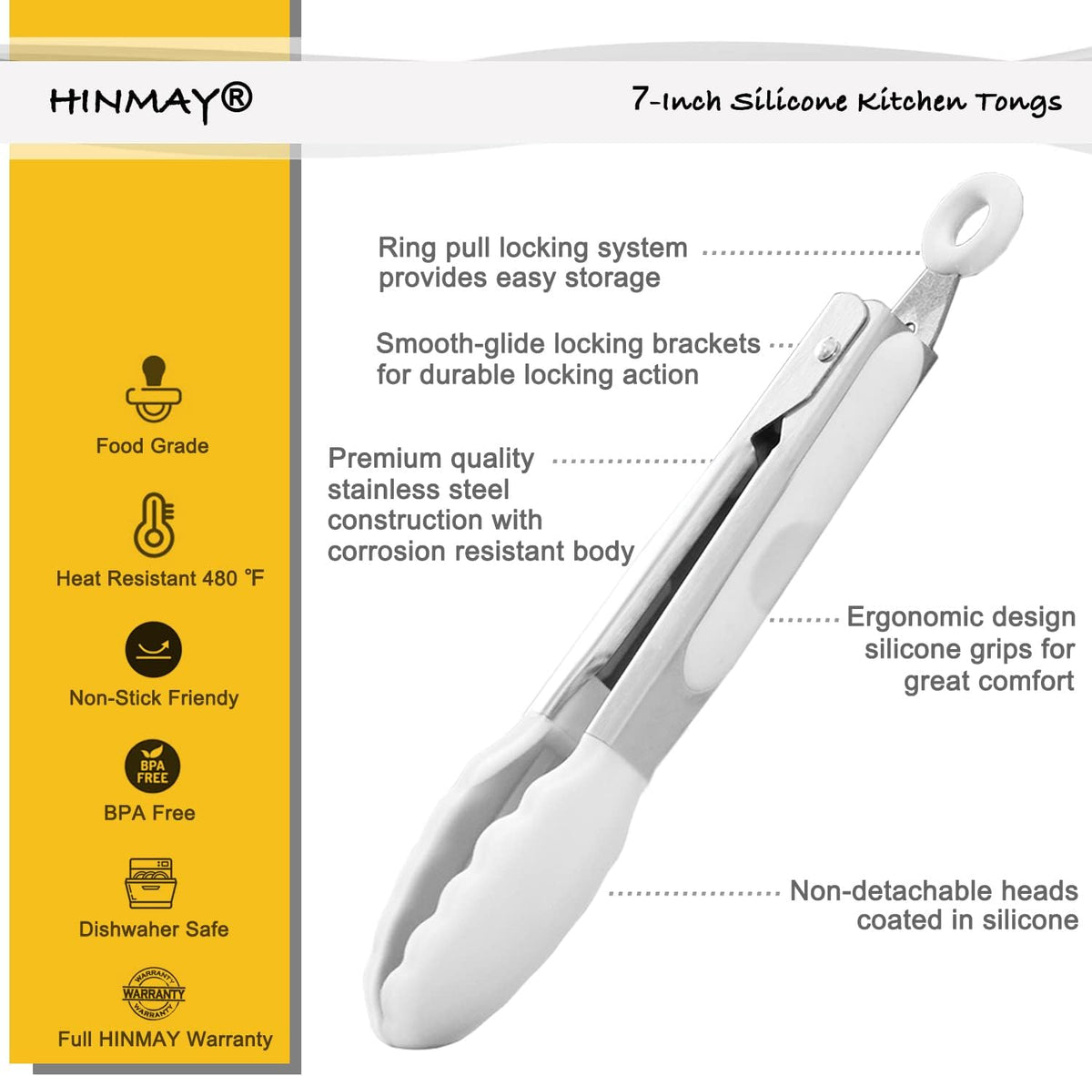 Small Silicone Tongs 7-Inch Mini Serving Tongs, Set of 3 (Black Gray White) | Black Gray White