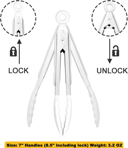 Small Silicone Tongs 7-Inch Mini Serving Tongs, Set of 3 (Black Gray White) | Black Gray White
