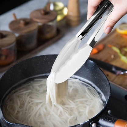 Small Silicone Tongs 7-Inch Mini Serving Tongs, Set of 3 (Black Gray White) | Black Gray White