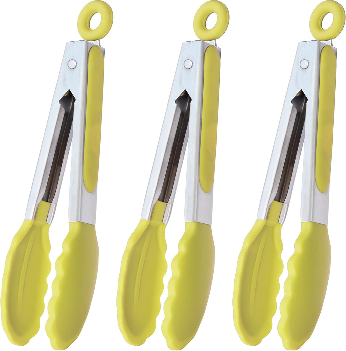 Small Silicone Tongs 7-Inch Mini Serving Tongs, Set of 3 (Black Gray White) | Black Gray White