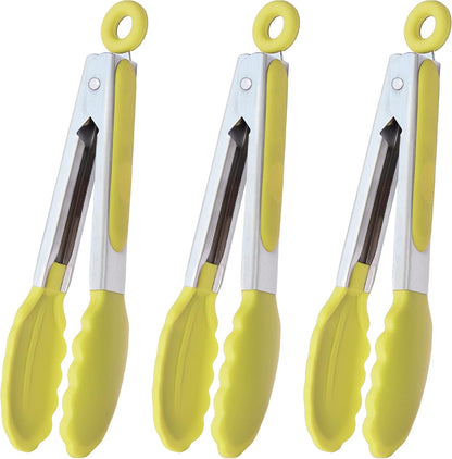 Small Silicone Tongs 7-Inch Mini Serving Tongs, Set of 3 (Black Gray White) | Black Gray White