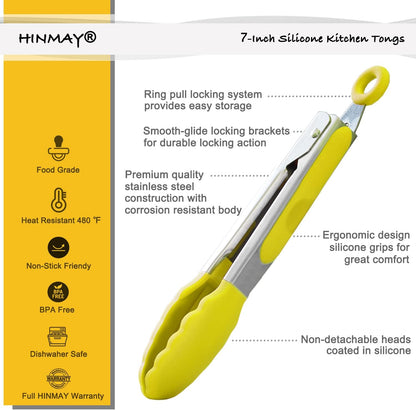 Small Silicone Tongs 7-Inch Mini Serving Tongs, Set of 3 (Black Gray White) | Black Gray White