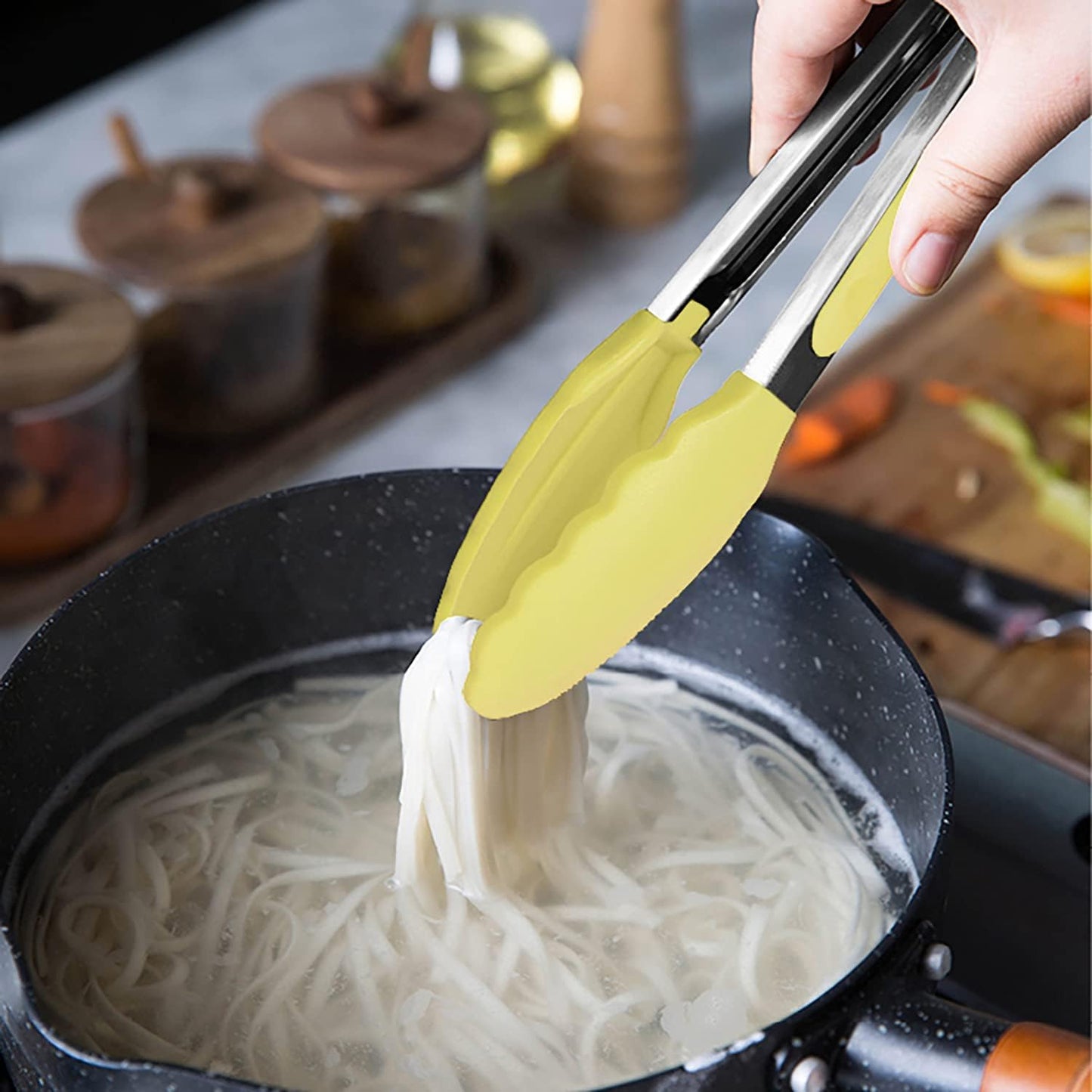 Small Silicone Tongs 7-Inch Mini Serving Tongs, Set of 3 (Black Gray White) | Black Gray White