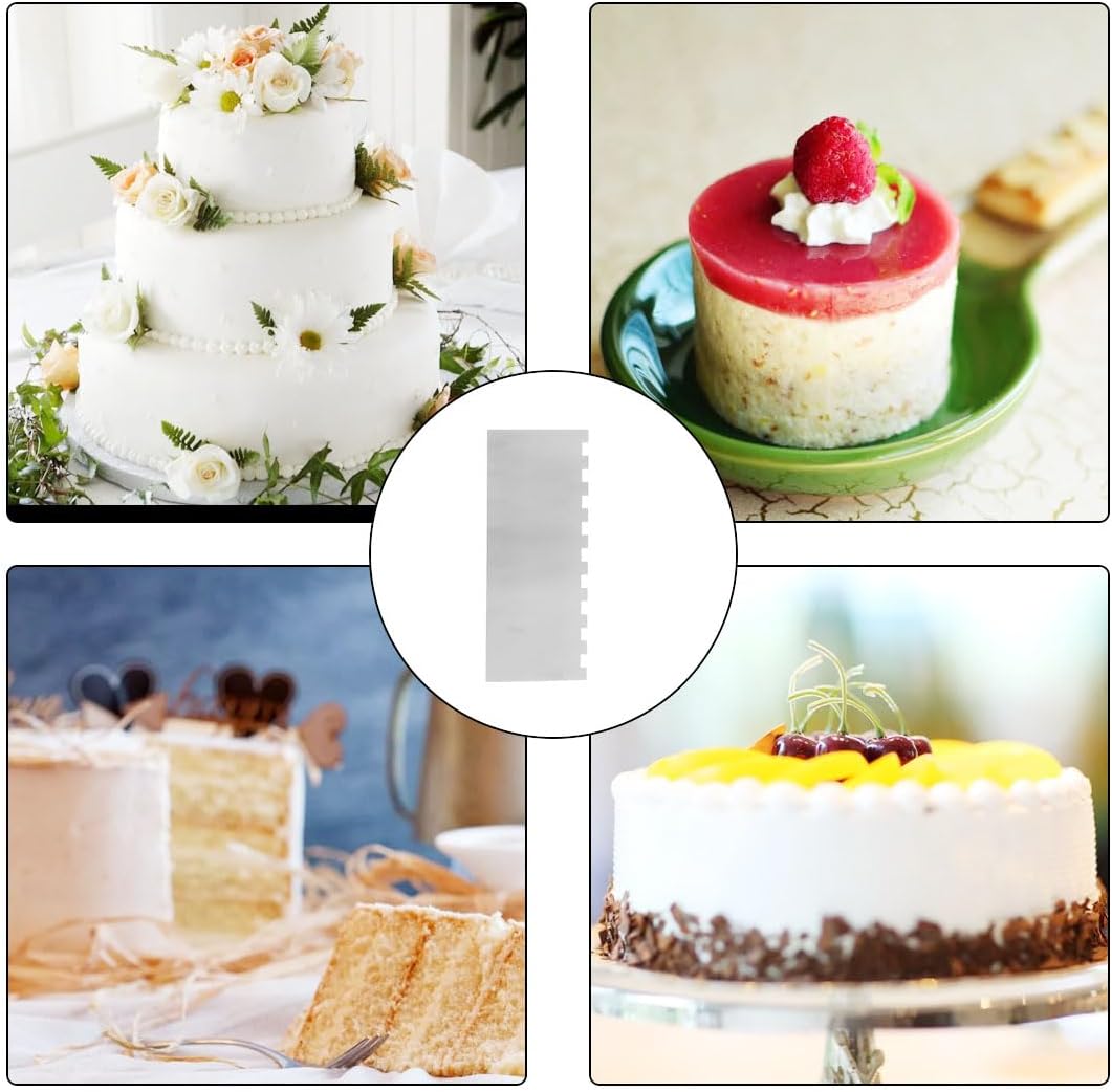 1 Piece 8.6 inche Stainless Steel Cake Scraper, Metal Cake Scraper, Sided Patterned Edge Stripe Edge Smoother Scraper, Edge Stripe Edge Smoother Scraper, Cake Decorating Comb Cake Scraper
