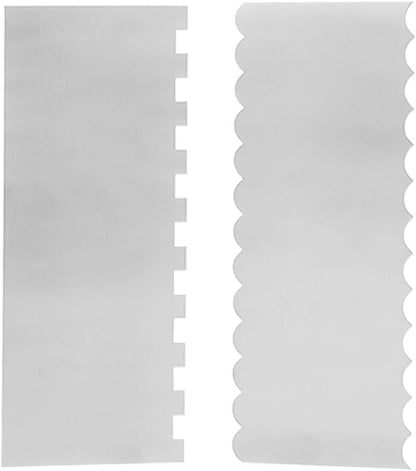 1 Piece 8.6 inche Stainless Steel Cake Scraper, Metal Cake Scraper, Sided Patterned Edge Stripe Edge Smoother Scraper, Edge Stripe Edge Smoother Scraper, Cake Decorating Comb Cake Scraper