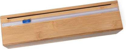 Bamboo Wood Kitchen Wrap Dispenser with Cutter for Standard 12" Wide Rolls of Aluminum Foil, Plastic Wrap, or Wax Paper, 13 7/8" x 3 3/8" x 3 1/2"