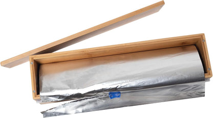 Bamboo Wood Kitchen Wrap Dispenser with Cutter for Standard 12" Wide Rolls of Aluminum Foil, Plastic Wrap, or Wax Paper, 13 7/8" x 3 3/8" x 3 1/2"