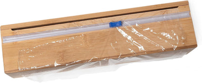 Bamboo Wood Kitchen Wrap Dispenser with Cutter for Standard 12" Wide Rolls of Aluminum Foil, Plastic Wrap, or Wax Paper, 13 7/8" x 3 3/8" x 3 1/2"