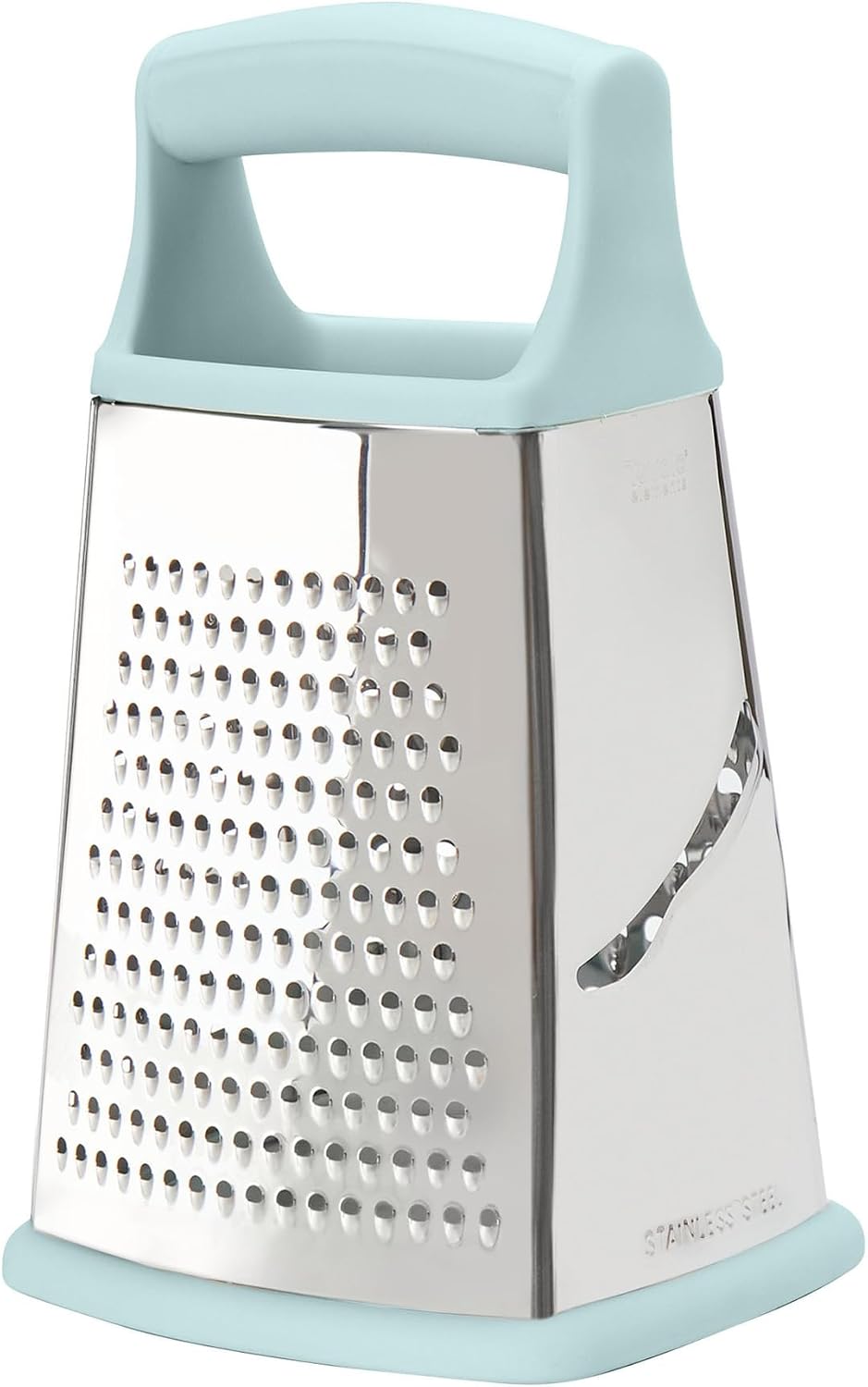 Box Grater 4 Sided Large Stainless Steel Cheese Grater for Shredding Vegetables and Zesting, Easy to Clean Dishwasher Safe Box Grater with Ergonomic Handle and Non Slip Base, Blue Haze