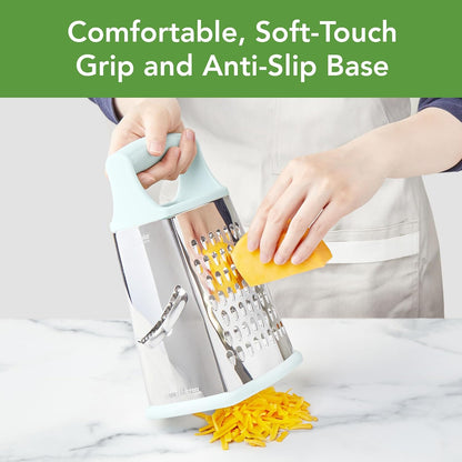 Box Grater 4 Sided Large Stainless Steel Cheese Grater for Shredding Vegetables and Zesting, Easy to Clean Dishwasher Safe Box Grater with Ergonomic Handle and Non Slip Base, Blue Haze