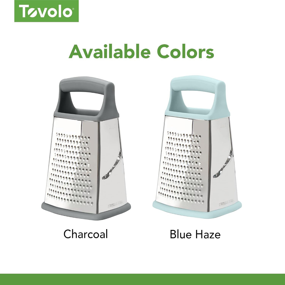 Box Grater 4 Sided Large Stainless Steel Cheese Grater for Shredding Vegetables and Zesting, Easy to Clean Dishwasher Safe Box Grater with Ergonomic Handle and Non Slip Base, Blue Haze