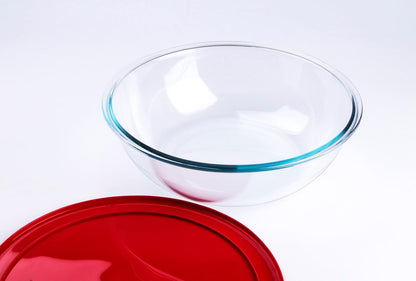 4.5L Round Glass Mixing Bowl with Lids, Glass Salad Bowls with BPA free cover. Oven, Microwave and Dishwasher Safe.