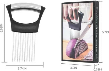 Onion slicer, lemon slicer, stainless steel onion cutter for slicing potatoes, onions, tomatoes, eggs, fruits, vegetables and meat, with protective cover (1)