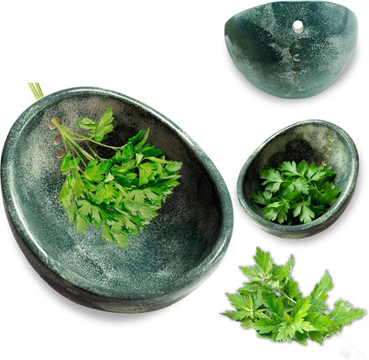 Herb Stripper, 4-Hole Design Pottery Herb Stripper | Handmade Ceramic Herb Stripper Bowl for Removing Leaves and Stems in the Kitchen (Blue Glaze)