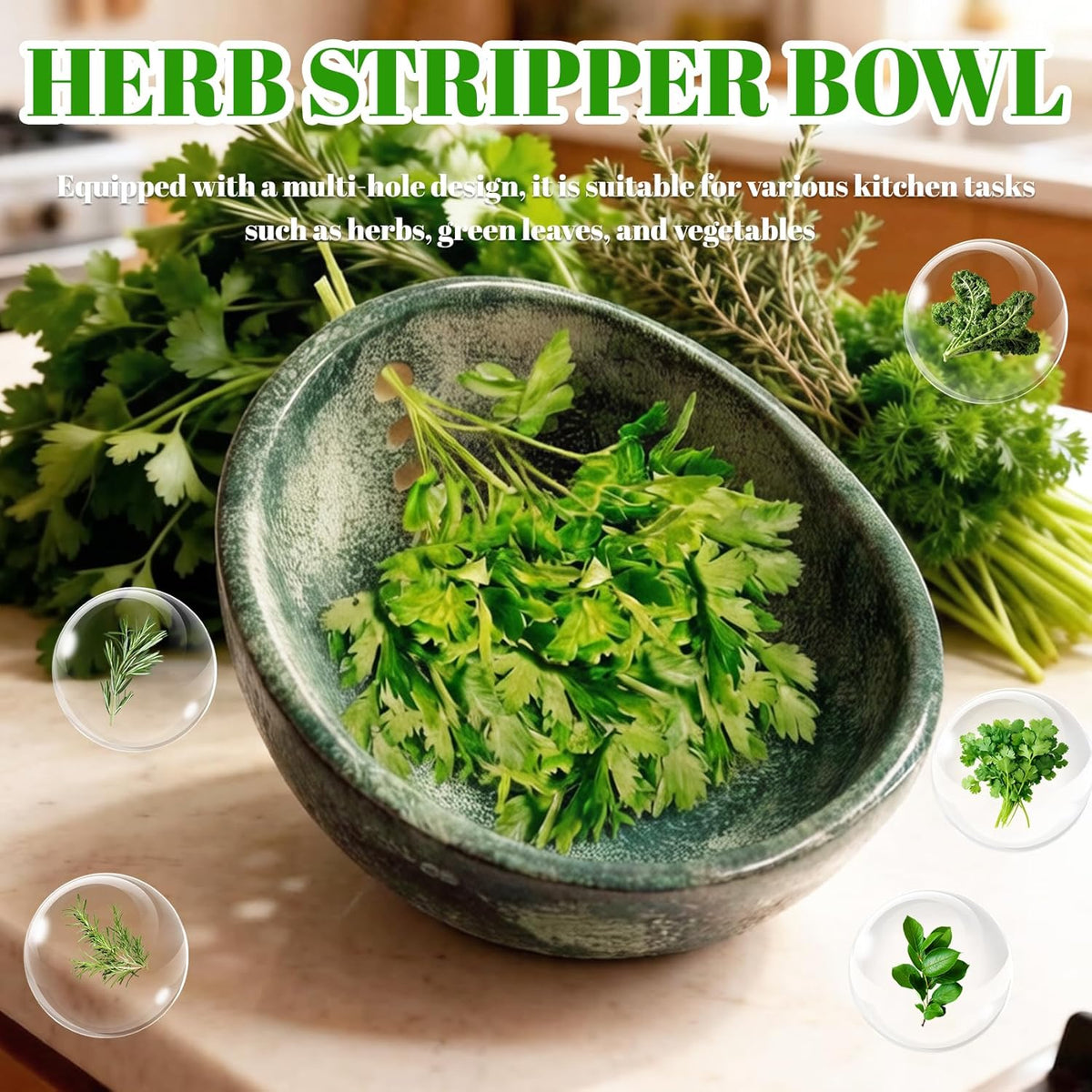 Herb Stripper, 4-Hole Design Pottery Herb Stripper | Handmade Ceramic Herb Stripper Bowl for Removing Leaves and Stems in the Kitchen (Blue Glaze)