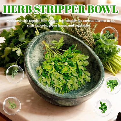 Herb Stripper, 4-Hole Design Pottery Herb Stripper | Handmade Ceramic Herb Stripper Bowl for Removing Leaves and Stems in the Kitchen (Blue Glaze)