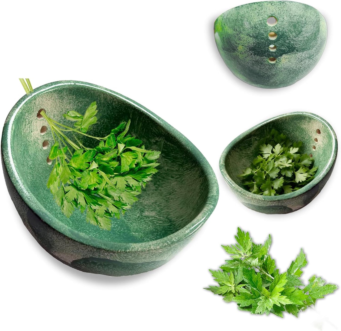 Herb Stripper, 4-Hole Design Pottery Herb Stripper | Handmade Ceramic Herb Stripper Bowl for Removing Leaves and Stems in the Kitchen (Blue Glaze)