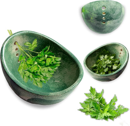 Herb Stripper, 4-Hole Design Pottery Herb Stripper | Handmade Ceramic Herb Stripper Bowl for Removing Leaves and Stems in the Kitchen (Blue Glaze)