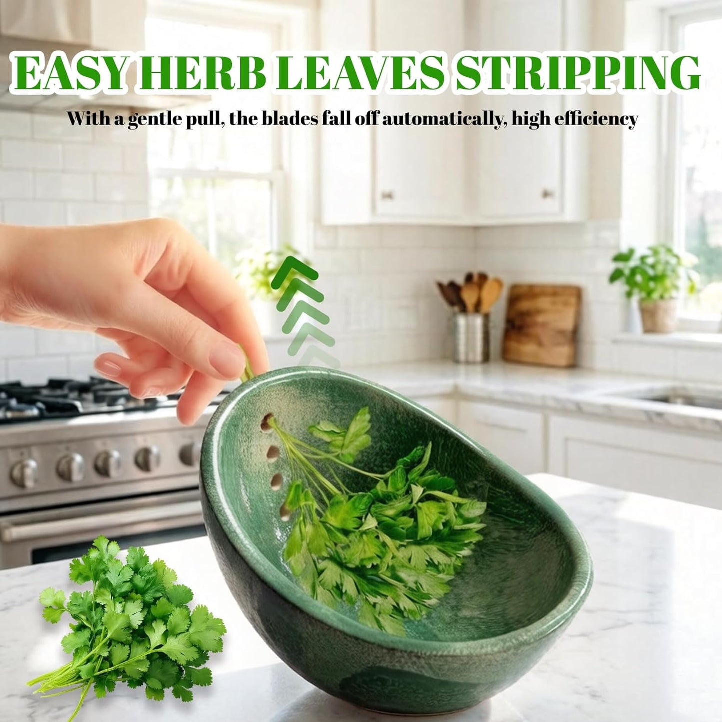 Herb Stripper, 4-Hole Design Pottery Herb Stripper | Handmade Ceramic Herb Stripper Bowl for Removing Leaves and Stems in the Kitchen (Blue Glaze)