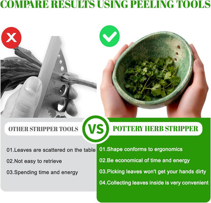 Herb Stripper, 4-Hole Design Pottery Herb Stripper | Handmade Ceramic Herb Stripper Bowl for Removing Leaves and Stems in the Kitchen (Blue Glaze)
