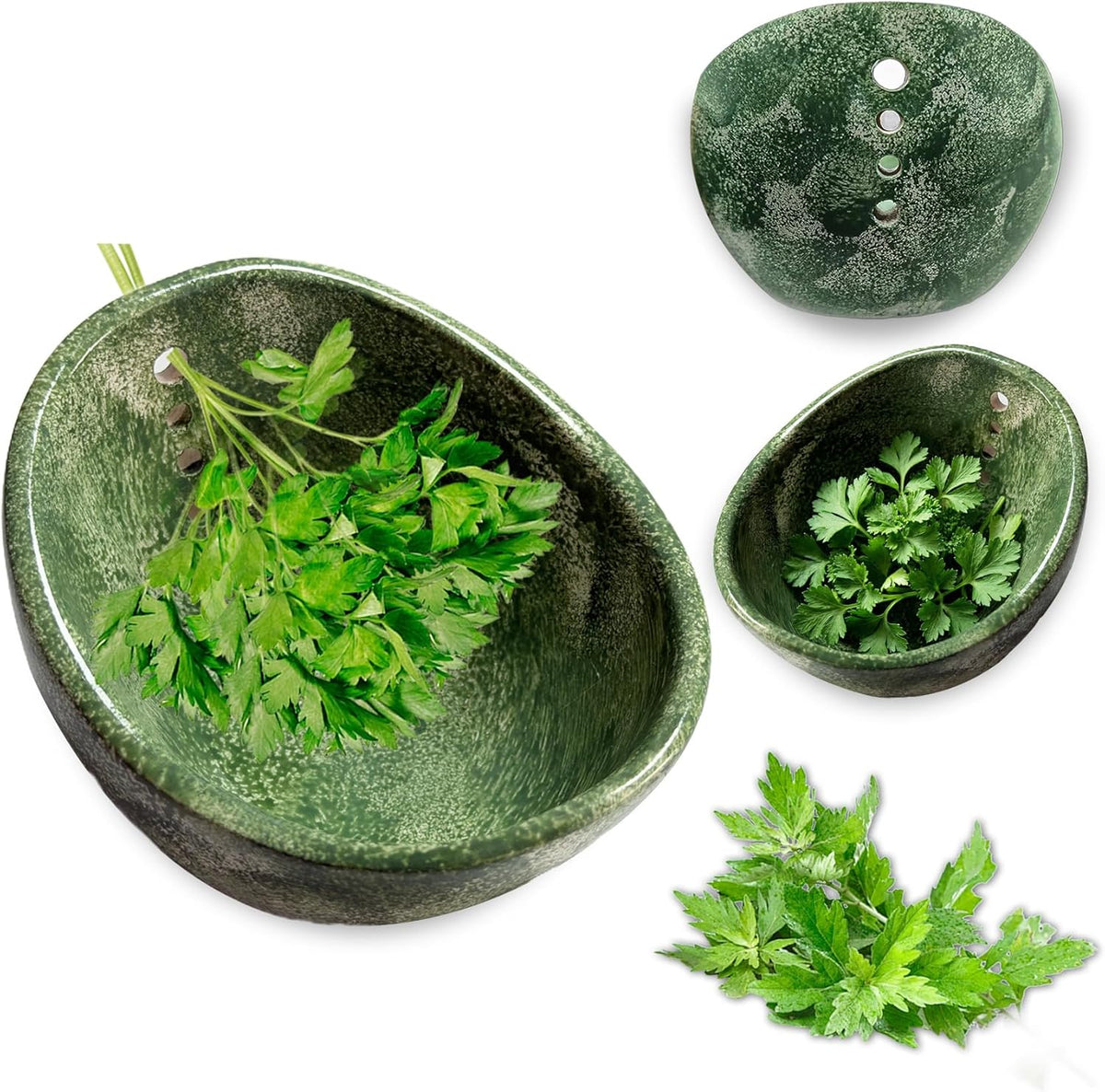 Herb Stripper, 4-Hole Design Pottery Herb Stripper | Handmade Ceramic Herb Stripper Bowl for Removing Leaves and Stems in the Kitchen (Blue Glaze)