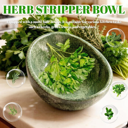 Herb Stripper, 4-Hole Design Pottery Herb Stripper | Handmade Ceramic Herb Stripper Bowl for Removing Leaves and Stems in the Kitchen (Blue Glaze)