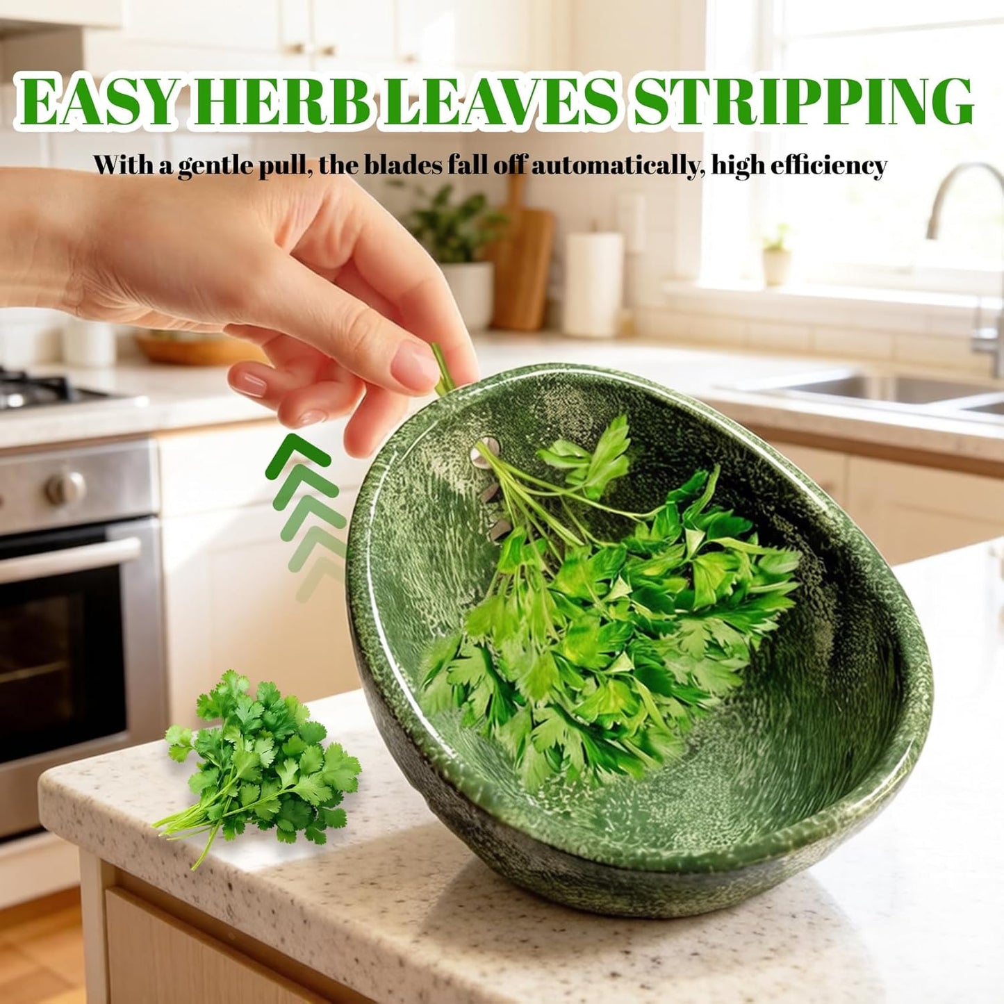 Herb Stripper, 4-Hole Design Pottery Herb Stripper | Handmade Ceramic Herb Stripper Bowl for Removing Leaves and Stems in the Kitchen (Blue Glaze)